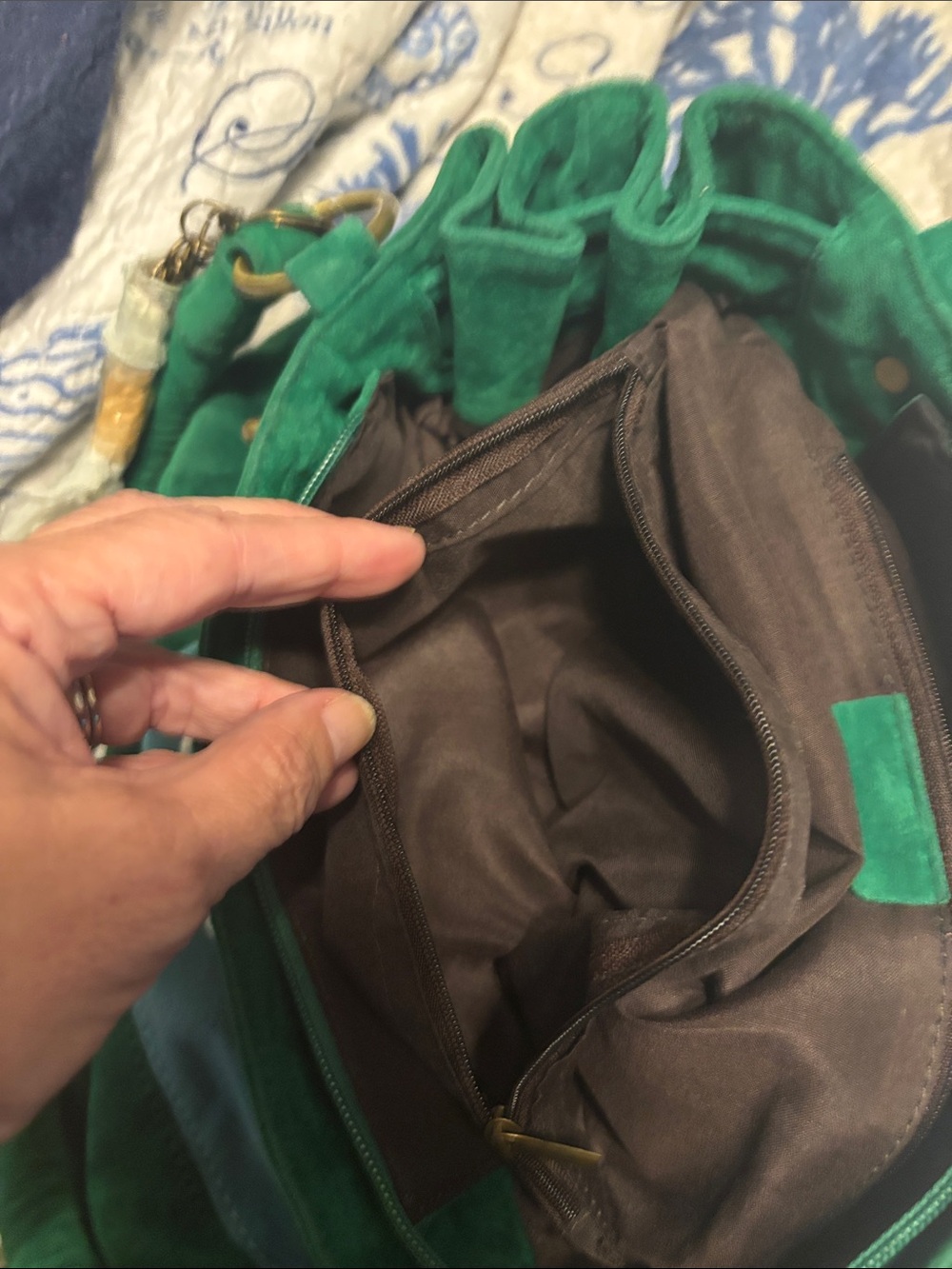 Green & Teal Striped Suede Tote Bag - Picture 9 of 11